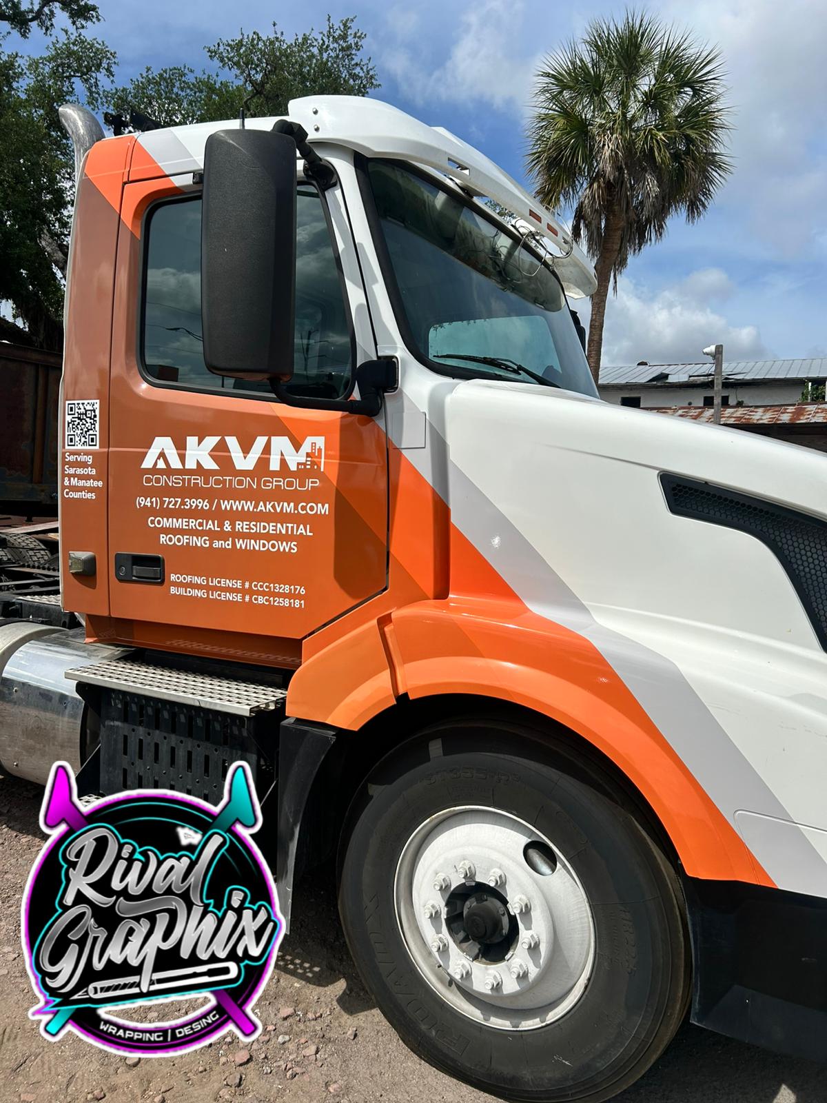 AKVM construction fleet truck wrap